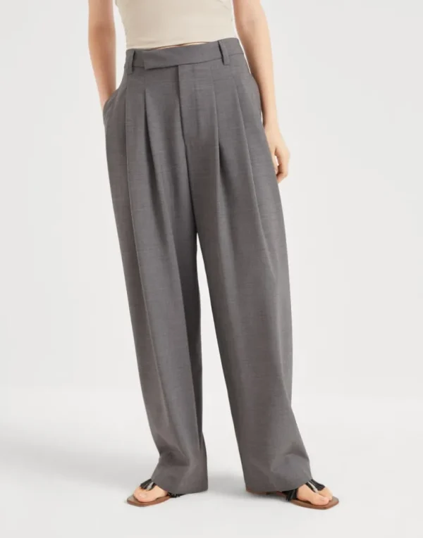 Tropical luxury wool sartorial baggy trousers with monili