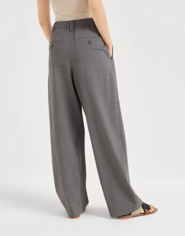 Tropical luxury wool sartorial baggy trousers with monili