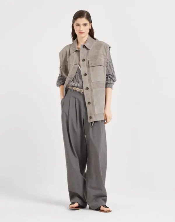 Tropical luxury wool sartorial baggy trousers with monili