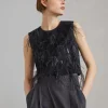 Tropical luxury wool top with dazzling feather embroidery