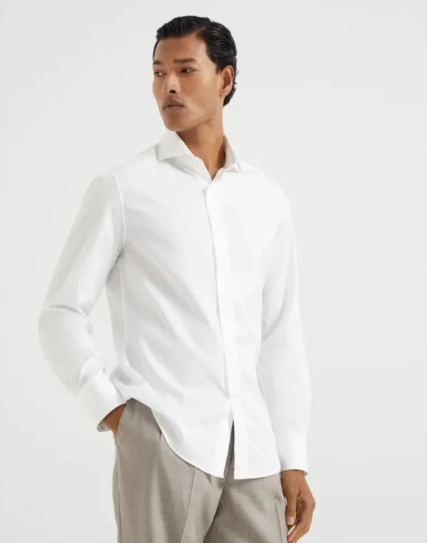 Twill slim fit shirt with spread collar