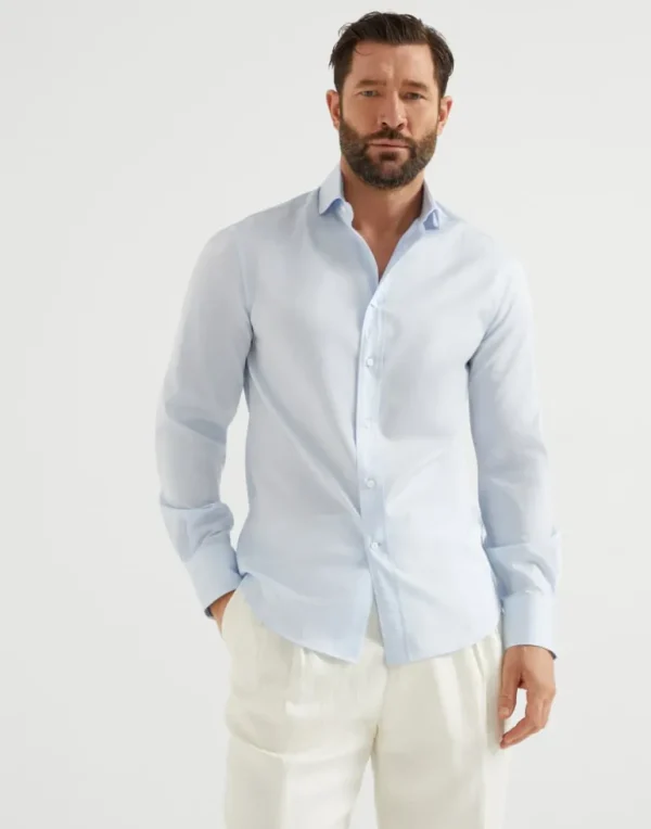 Twill slim fit shirt with spread collar