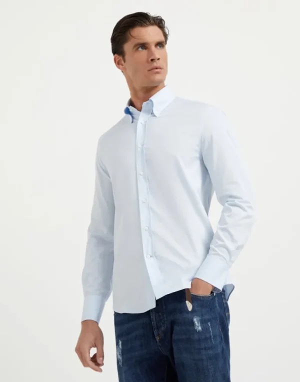 Twill slim fit shirt with button-down collar