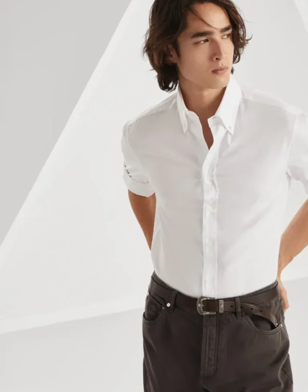 Twill slim fit shirt with button-down collar