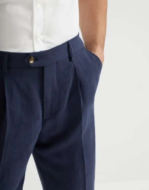 Twisted linen leisure fit trousers with pleat