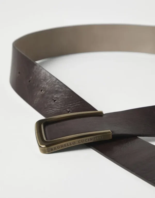 Vintage-effect leather belt