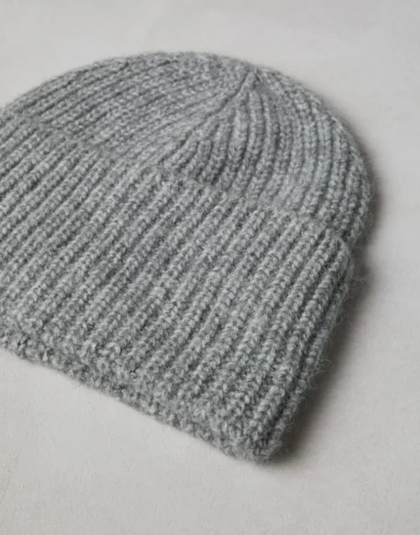 Virgin wool, alpaca and cashmere rib knit beanie