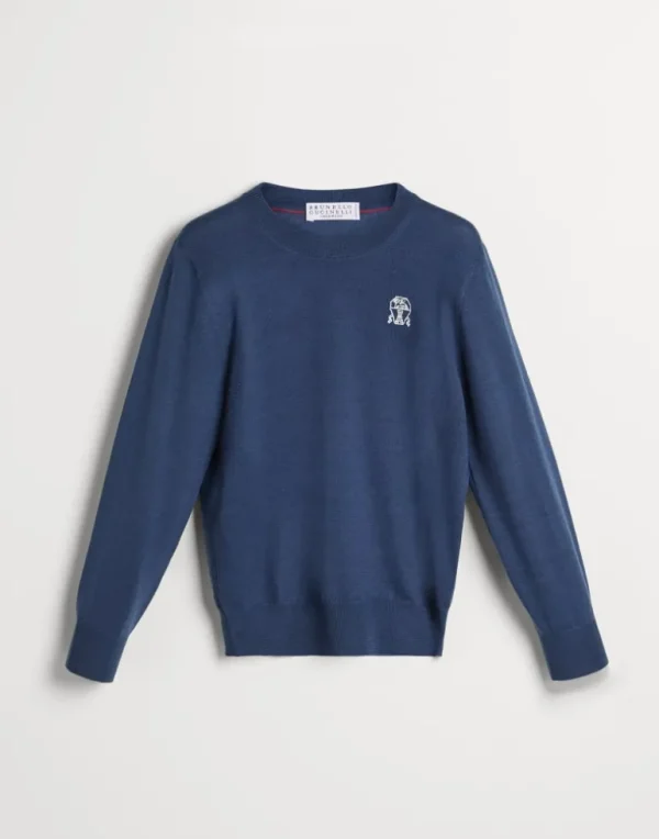 Virgin wool and cashmere lightweight sweater with embroidery