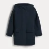 Virgin wool and cashmere double cloth hooded coat with monili