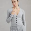 Virgin wool and cashmere rib knit cardigan with monili