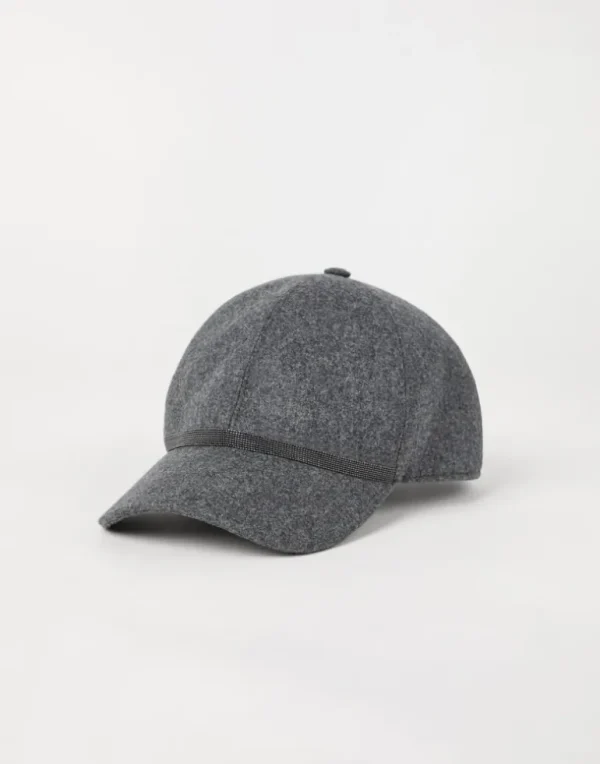 Virgin wool and cashmere flannel baseball cap with shiny band