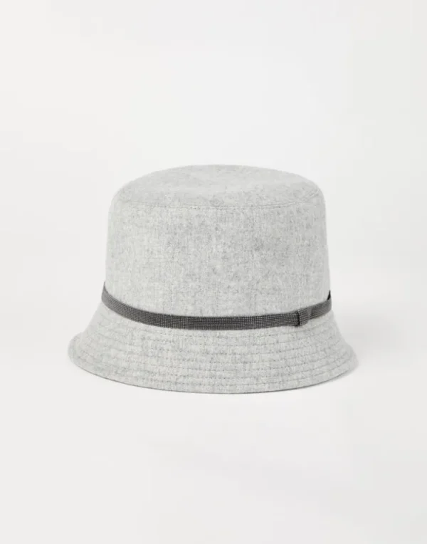 Virgin wool and cashmere flannel bucket hat with shiny band