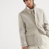 Virgin wool and cashmere double cloth field jacket with corduroy insert