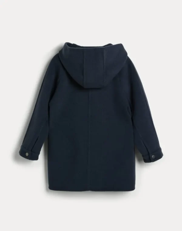 Virgin wool and cashmere double cloth hooded coat with monili