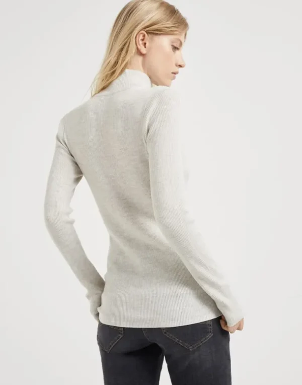 Virgin wool and cashmere rib lightweight sweater with precious half zip