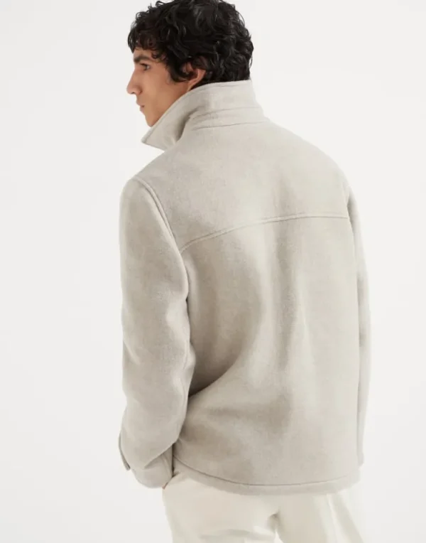 Virgin wool and cashmere double cloth field jacket with corduroy insert