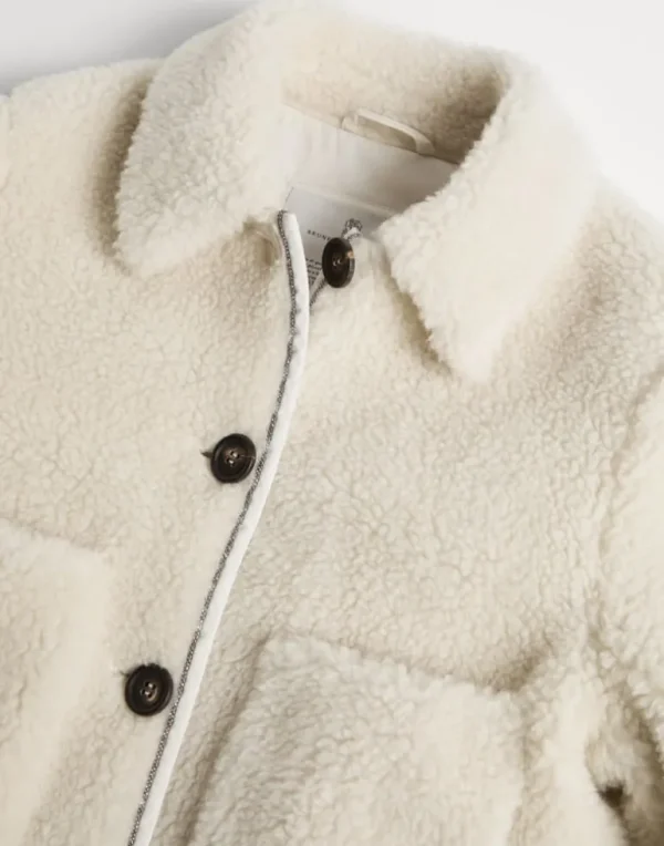 Virgin wool and cashmere fleecy outerwear jacket with Thermore® padding and monili