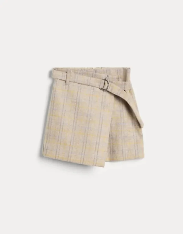 Virgin wool and mohair Prince of Wales flannel mini skirt-pants with monili