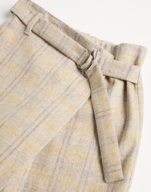 Virgin wool and mohair Prince of Wales flannel mini skirt-pants with monili