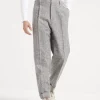 Virgin wool and silk donegal relaxed fit trousers with double pleats