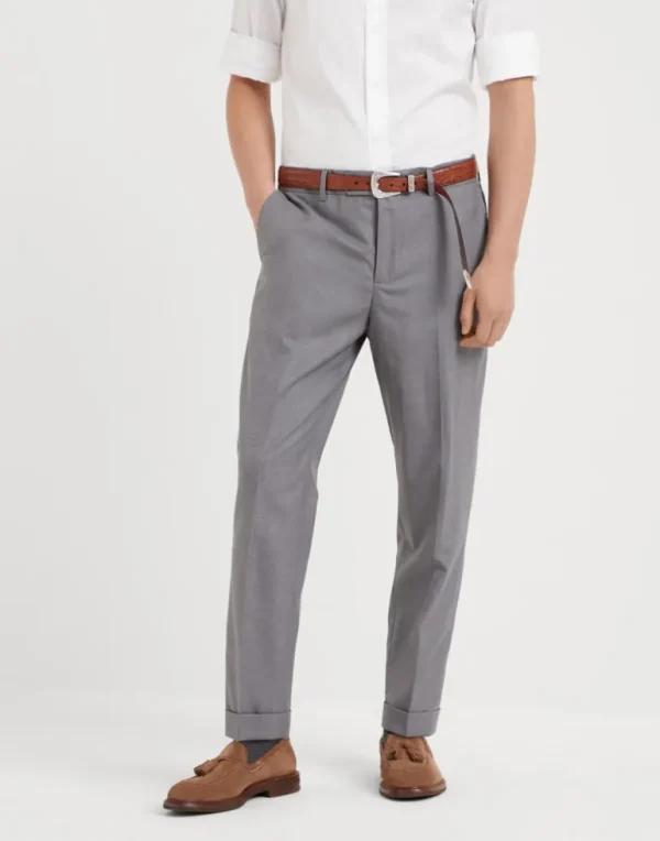 Virgin wool and silk lightweight hopsack formal fit trousers