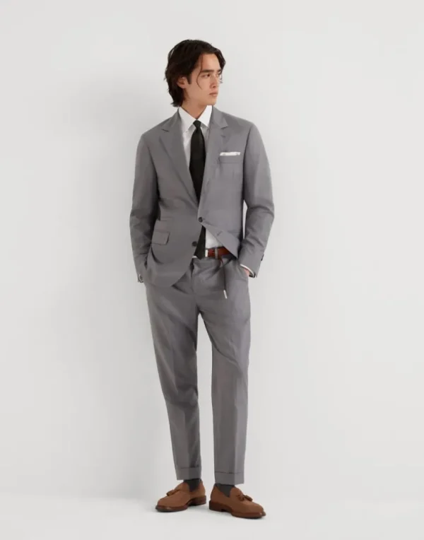 Virgin wool and silk lightweight hopsack formal fit trousers