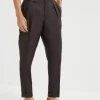 Virgin wool batavia leisure fit trousers with double pleats and waist tabs