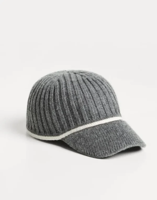 Virgin wool, cashmere and silk rib knit baseball cap with monili