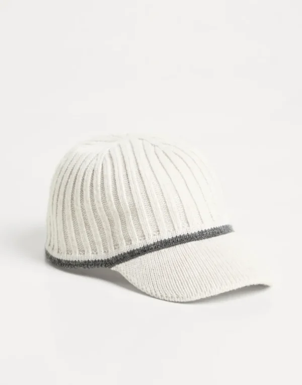 Virgin wool, cashmere and silk rib knit baseball cap with monili