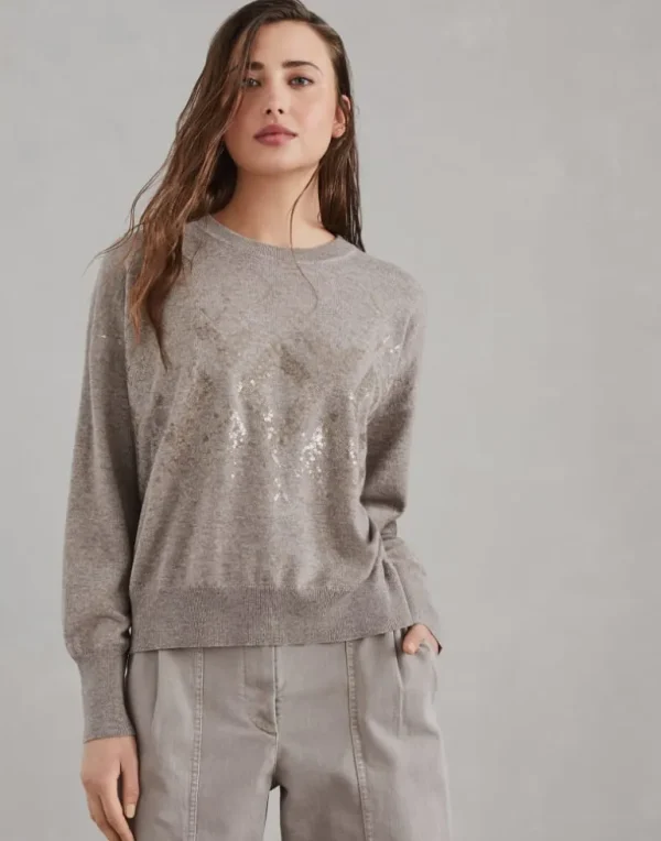 Virgin wool, cashmere and silk sweater with dazzling mosaic embroidery