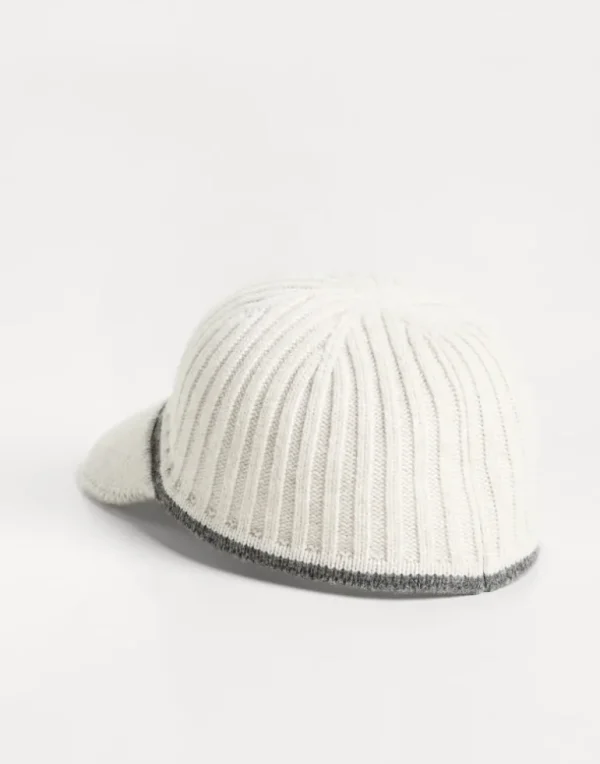 Virgin wool, cashmere and silk rib knit baseball cap with monili