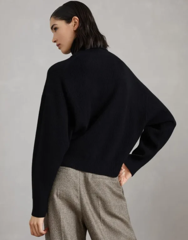 Virgin wool, cashmere and silk English rib turtleneck sweater