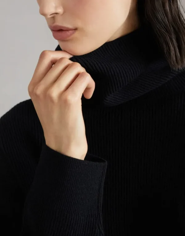 Virgin wool, cashmere and silk English rib turtleneck sweater