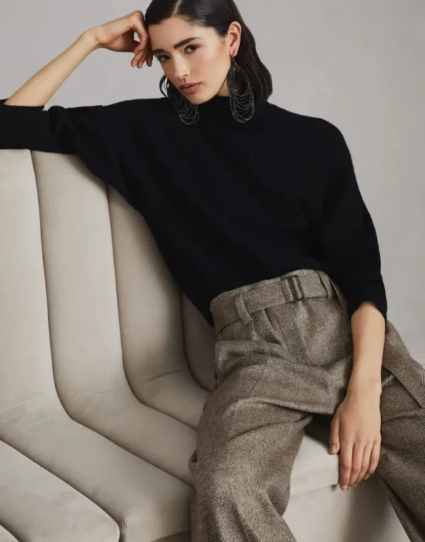 Virgin wool, cashmere and silk English rib turtleneck sweater