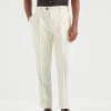 Virgin wool chalk stripe fresco leisure fit trousers with pleat