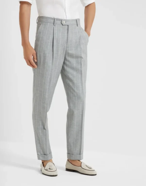 Virgin wool chalk stripe fresco leisure fit trousers with pleat