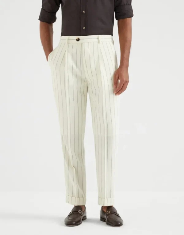 Virgin wool chalk stripe fresco leisure fit trousers with pleat