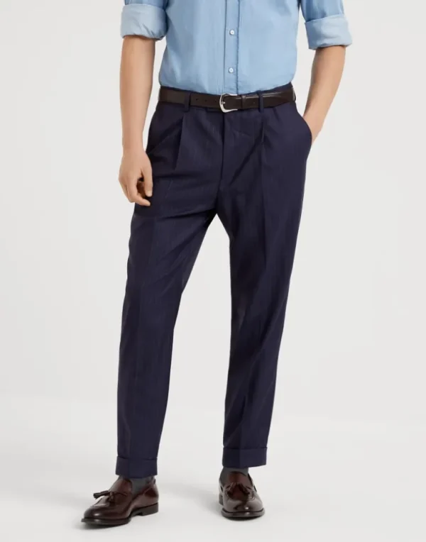 Virgin wool chalk stripe batavia leisure fit trousers with pleat