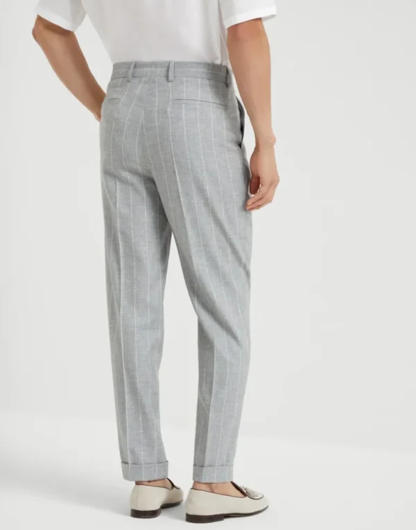 Virgin wool chalk stripe fresco leisure fit trousers with pleat