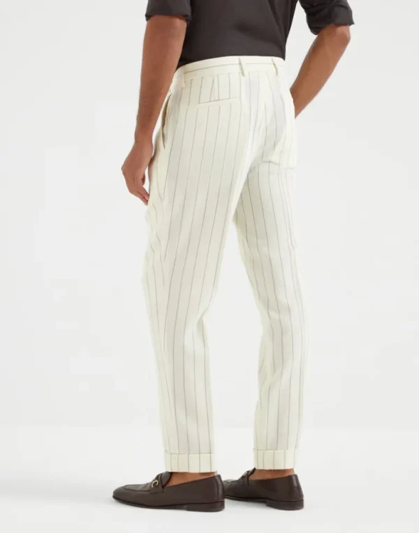 Virgin wool chalk stripe fresco leisure fit trousers with pleat