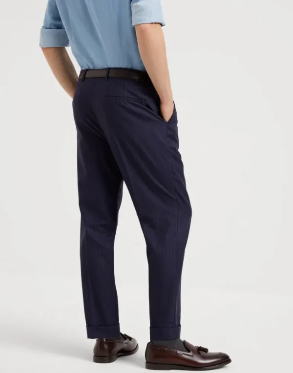 Virgin wool chalk stripe batavia leisure fit trousers with pleat