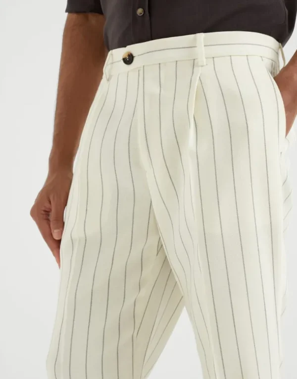 Virgin wool chalk stripe fresco leisure fit trousers with pleat