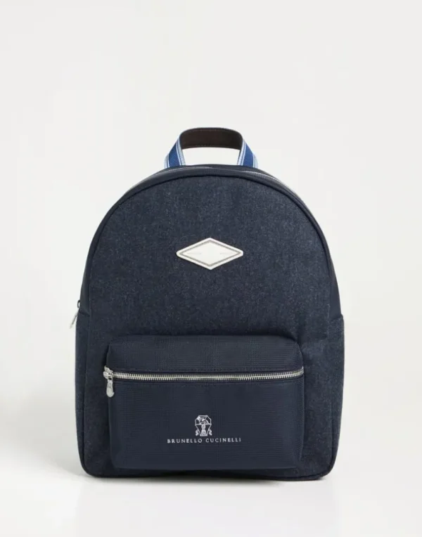 Virgin wool flannel and nylon backpack with patch