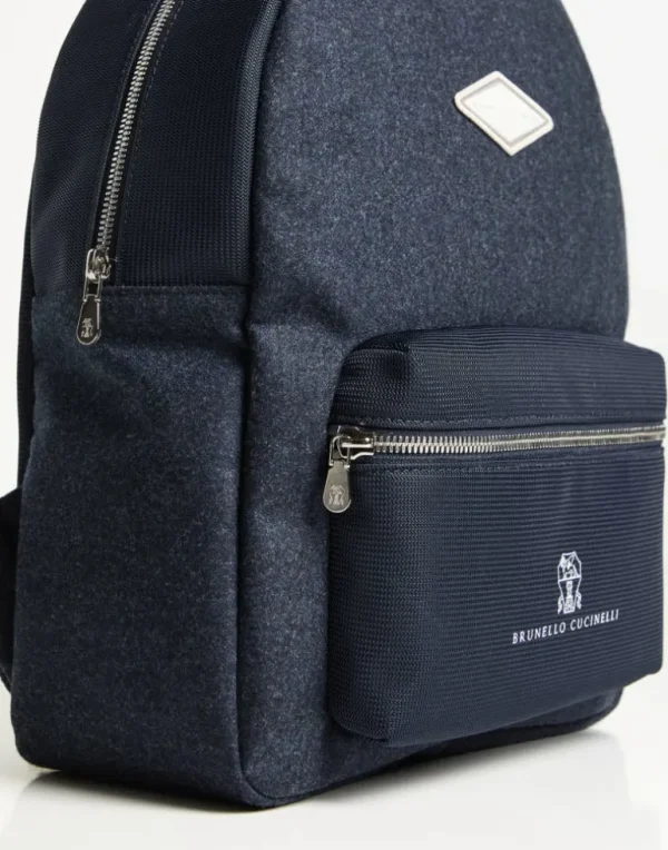 Virgin wool flannel and nylon backpack with patch