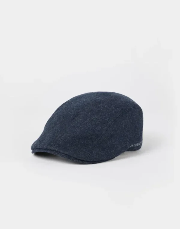 Virgin wool flannel flat cap with embroidery