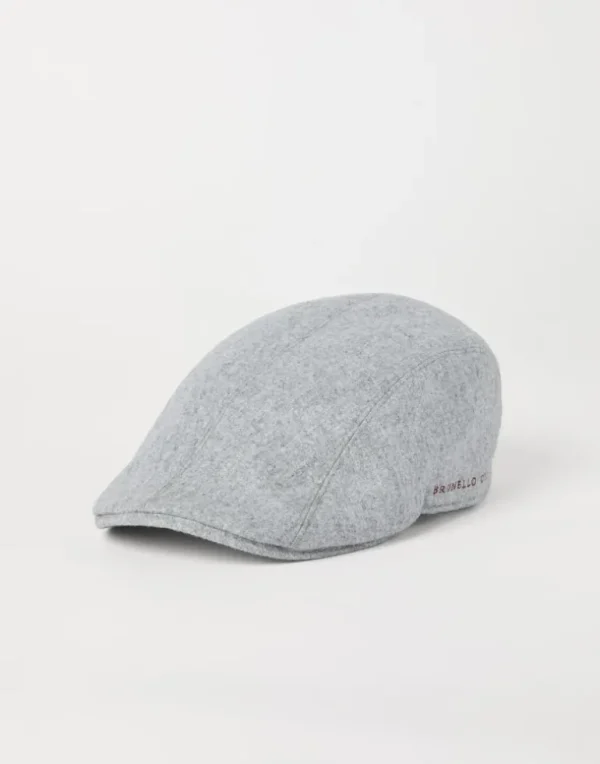 Virgin wool flannel flat cap with embroidery