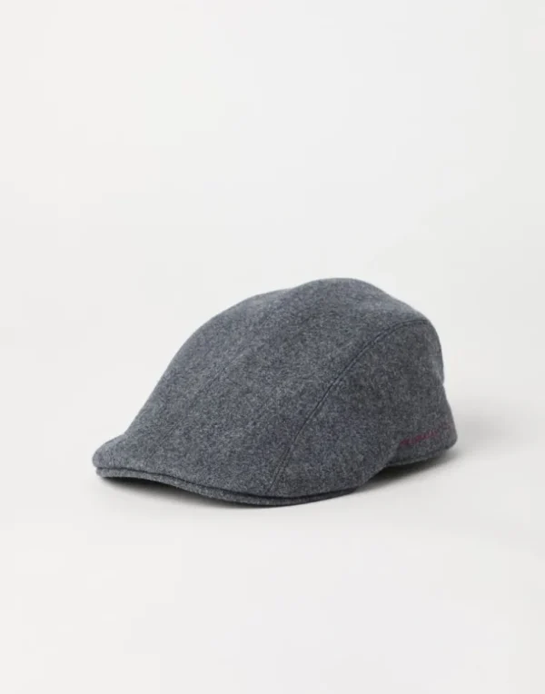 Virgin wool flannel flat cap with embroidery