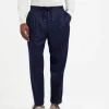 Virgin wool flannel leisure fit trousers with drawstring and double pleats