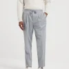 Virgin wool flannel leisure fit trousers with drawstring and double pleats