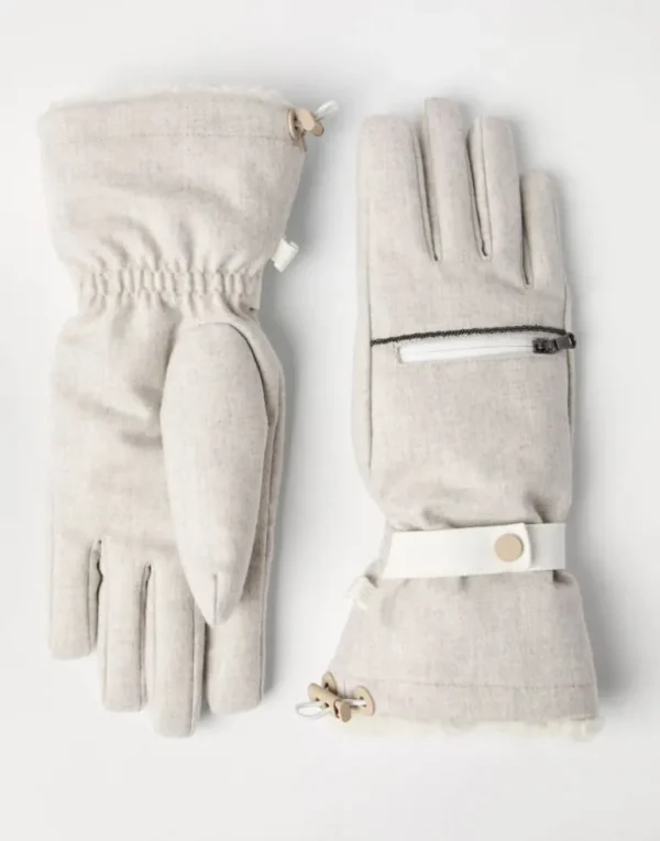 Virgin wool flannel mountain gloves with shearling insert, Thermore® padding and monili